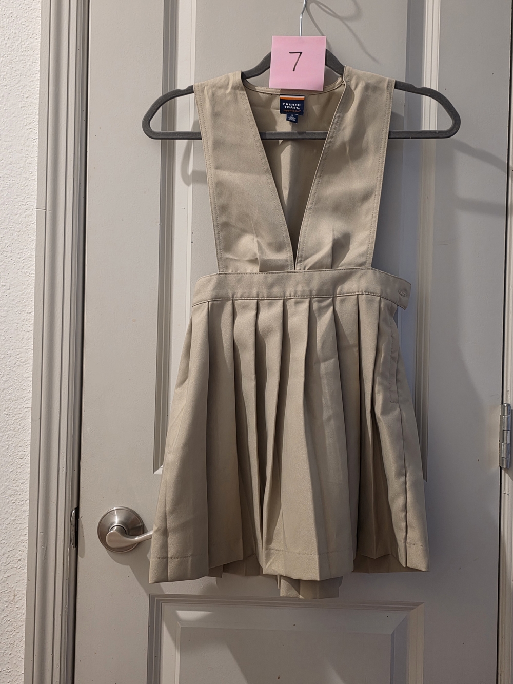 Beige Pleated Pinafore Mini Dress for Kids - Schoolwear Style